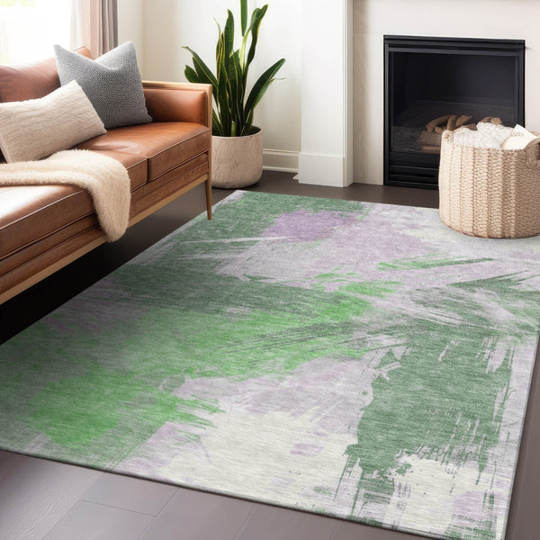 Homeroots 3' Washable Indoor Outdoor Area Rug In Abstract Design - Durable, Stain Resistant, And Stylish! Green Polyester 618467