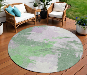 Homeroots 3' Washable Indoor Outdoor Area Rug In Abstract Design - Durable, Stain Resistant, And Stylish! Green Polyester 618468