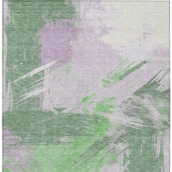 Homeroots 3' Washable Indoor Outdoor Area Rug In Abstract Design - Durable, Stain Resistant, And Stylish! Green Polyester 618469