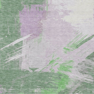 Homeroots 3' Washable Indoor Outdoor Area Rug In Abstract Design - Durable, Stain Resistant, And Stylish! Green Polyester 618469