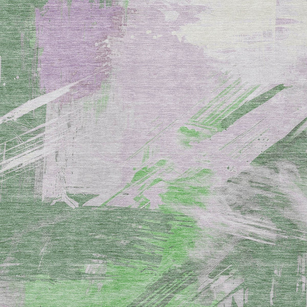 Homeroots 3' Washable Indoor Outdoor Area Rug In Abstract Design - Durable, Stain Resistant, And Stylish! Green Polyester 618470