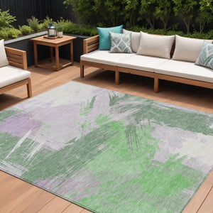 Homeroots 3' Washable Indoor Outdoor Area Rug In Abstract Design - Durable, Stain Resistant, And Stylish! Green Polyester 618471