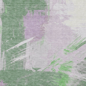 Homeroots 3' Washable Indoor Outdoor Area Rug In Abstract Design - Durable, Stain Resistant, And Stylish! Green Polyester 618471