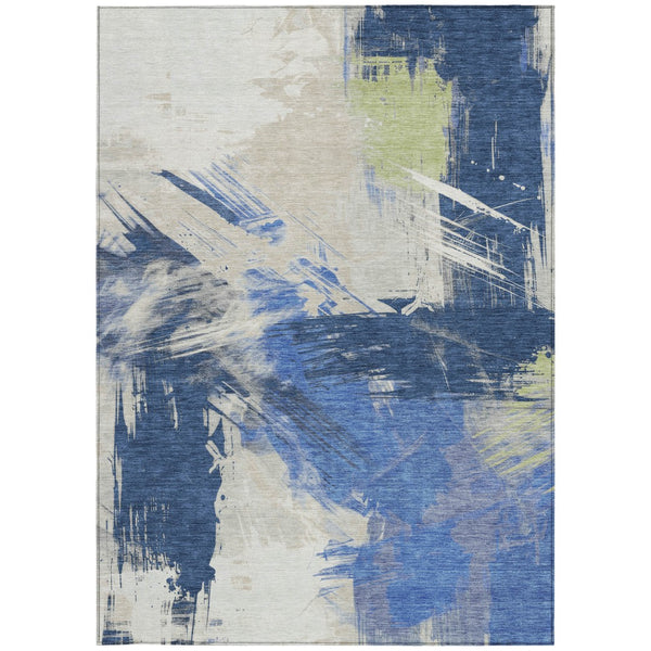 Homeroots 3' Washable Indoor Outdoor Area Rug In Abstract Design - Durable, Stain Resistant, And Stylish! Navy Polyester 618472