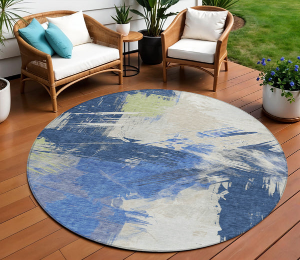 Homeroots 3' Washable Indoor Outdoor Area Rug In Abstract Design - Durable, Stain Resistant, And Stylish! Navy Polyester 618474