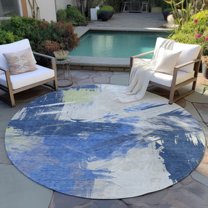 Homeroots 3' Washable Indoor Outdoor Area Rug In Abstract Design - Durable, Stain Resistant, And Stylish! Navy Polyester 618474