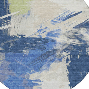 Homeroots 3' Washable Indoor Outdoor Area Rug In Abstract Design - Durable, Stain Resistant, And Stylish! Navy Polyester 618474