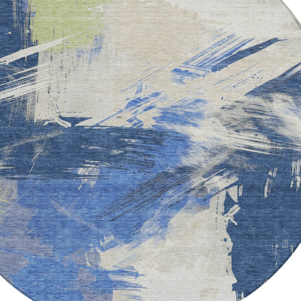 Homeroots 3' Washable Indoor Outdoor Area Rug In Abstract Design - Durable, Stain Resistant, And Stylish! Navy Polyester 618474