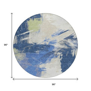 Homeroots 3' Washable Indoor Outdoor Area Rug In Abstract Design - Durable, Stain Resistant, And Stylish! Navy Polyester 618474