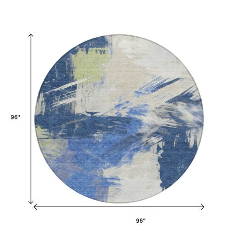 Homeroots 3' Washable Indoor Outdoor Area Rug In Abstract Design - Durable, Stain Resistant, And Stylish! Navy Polyester 618474