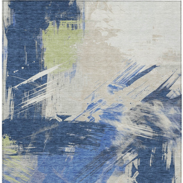 Homeroots 3' Washable Indoor Outdoor Area Rug In Abstract Design - Durable, Stain Resistant, And Stylish! Navy Polyester 618475