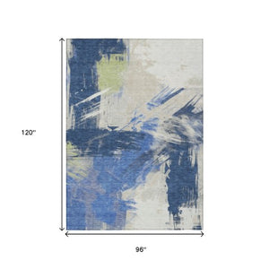 Homeroots 3' Washable Indoor Outdoor Area Rug In Abstract Design - Durable, Stain Resistant, And Stylish! Navy Polyester 618475