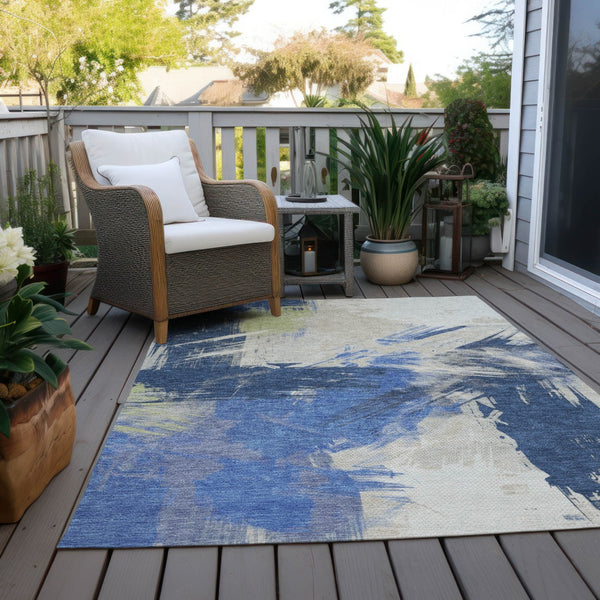Homeroots 3' Washable Indoor Outdoor Area Rug In Abstract Design - Durable, Stain Resistant, And Stylish! Navy Polyester 618476