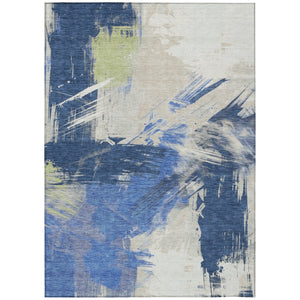 Homeroots 3' Washable Indoor Outdoor Area Rug In Abstract Design - Durable, Stain Resistant, And Stylish! Navy Polyester 618476