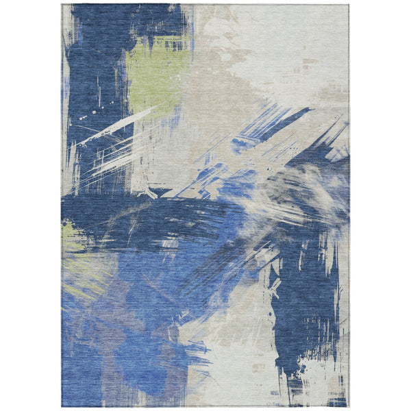 Homeroots 3' Washable Indoor Outdoor Area Rug In Abstract Design - Durable, Stain Resistant, And Stylish! Navy Polyester 618476