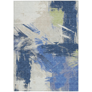 Homeroots 3' Washable Indoor Outdoor Area Rug In Abstract Design - Durable, Stain Resistant, And Stylish! Navy Polyester 618476