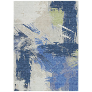 Homeroots 3' Washable Indoor Outdoor Area Rug In Abstract Design - Durable, Stain Resistant, And Stylish! Navy Polyester 618477