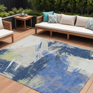 Homeroots 3' Washable Indoor Outdoor Area Rug In Abstract Design - Durable, Stain Resistant, And Stylish! Navy Polyester 618477