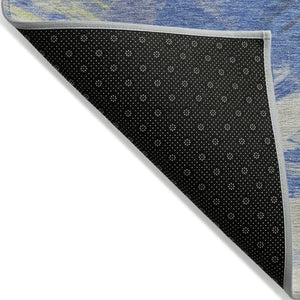 Homeroots 3' Washable Indoor Outdoor Area Rug In Abstract Design - Durable, Stain Resistant, And Stylish! Navy Polyester 618477