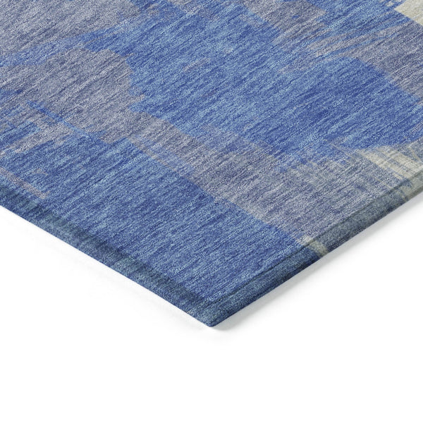 Homeroots 3' Washable Indoor Outdoor Area Rug In Abstract Design - Durable, Stain Resistant, And Stylish! Navy Polyester 618477