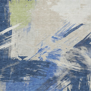 Homeroots 3' Washable Indoor Outdoor Area Rug In Abstract Design - Durable, Stain Resistant, And Stylish! Navy Polyester 618477