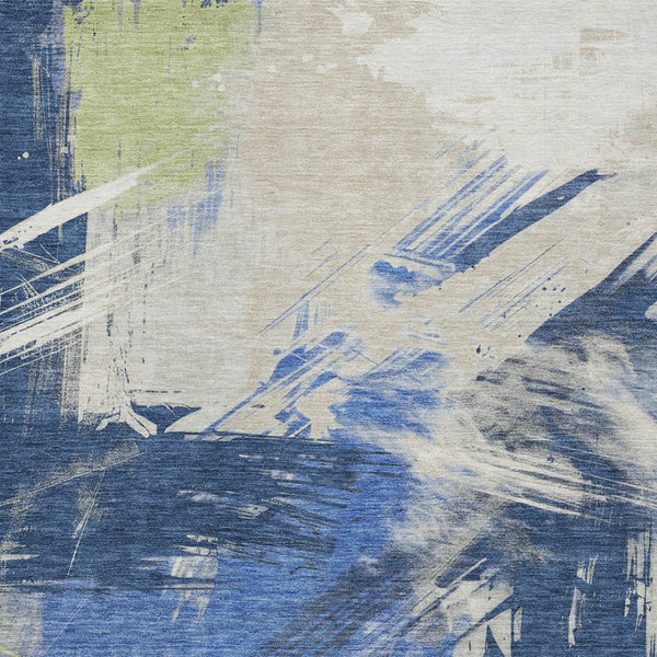 Homeroots 3' Washable Indoor Outdoor Area Rug In Abstract Design - Durable, Stain Resistant, And Stylish! Navy Polyester 618477