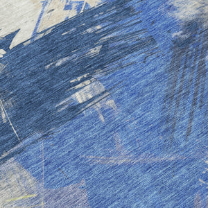 Homeroots 3' Washable Indoor Outdoor Area Rug In Abstract Design - Durable, Stain Resistant, And Stylish! Navy Polyester 618477