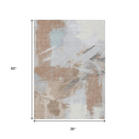 Homeroots 3' Washable Indoor Outdoor Area Rug In Abstract Design - Durable, Stain Resistant, And Stylish! Paprika Polyester 618478