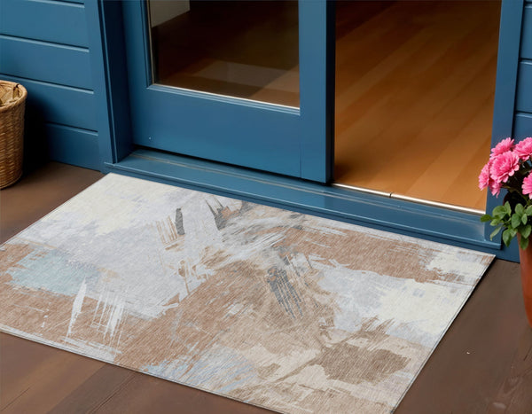 Homeroots 3' Washable Indoor Outdoor Area Rug In Abstract Design - Durable, Stain Resistant, And Stylish! Paprika Polyester 618478