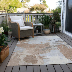 Homeroots 3' Washable Indoor Outdoor Area Rug In Abstract Design - Durable, Stain Resistant, And Stylish! Paprika Polyester 618479