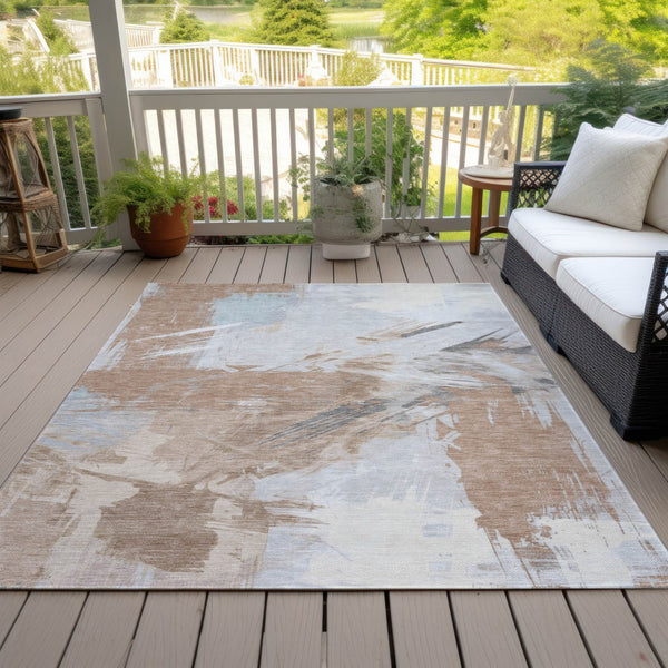 Homeroots 3' Washable Indoor Outdoor Area Rug In Abstract Design - Durable, Stain Resistant, And Stylish! Paprika Polyester 618479