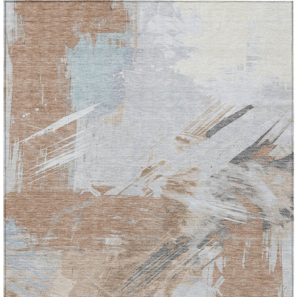 Homeroots 3' Washable Indoor Outdoor Area Rug In Abstract Design - Durable, Stain Resistant, And Stylish! Paprika Polyester 618481