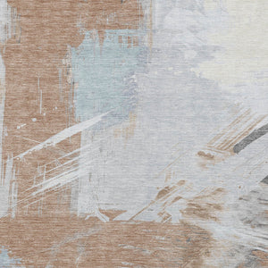 Homeroots 3' Washable Indoor Outdoor Area Rug In Abstract Design - Durable, Stain Resistant, And Stylish! Paprika Polyester 618482