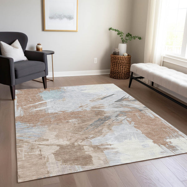 Homeroots 3' Washable Indoor Outdoor Area Rug In Abstract Design - Durable, Stain Resistant, And Stylish! Paprika Polyester 618483