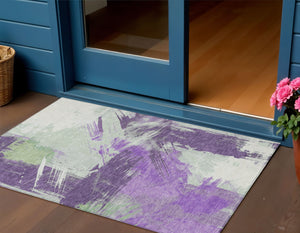 Homeroots 3' Washable Indoor Outdoor Area Rug In Abstract Design - Durable, Stain Resistant, And Stylish! Purple Polyester 618484