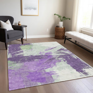 Homeroots 3' Washable Indoor Outdoor Area Rug In Abstract Design - Durable, Stain Resistant, And Stylish! Purple Polyester 618484