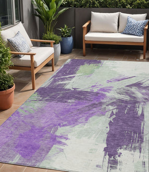 Homeroots 3' Washable Indoor Outdoor Area Rug In Abstract Design - Durable, Stain Resistant, And Stylish! Purple Polyester 618485