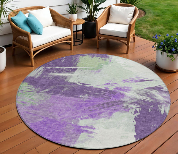 Homeroots 3' Washable Indoor Outdoor Area Rug In Abstract Design - Durable, Stain Resistant, And Stylish! Purple Polyester 618486