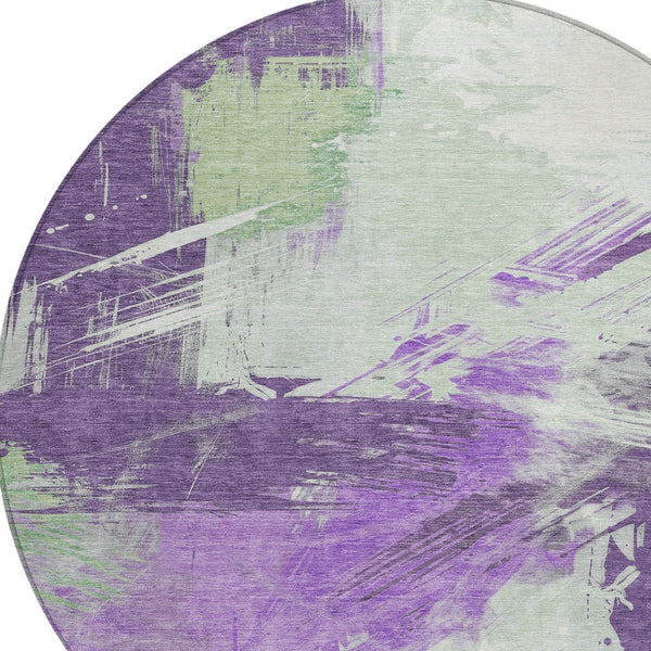 Homeroots 3' Washable Indoor Outdoor Area Rug In Abstract Design - Durable, Stain Resistant, And Stylish! Purple Polyester 618486