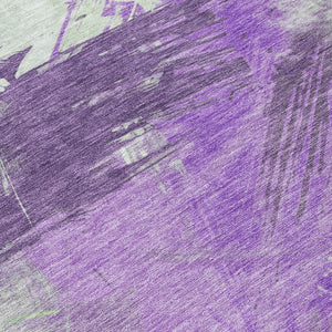 Homeroots 3' Washable Indoor Outdoor Area Rug In Abstract Design - Durable, Stain Resistant, And Stylish! Purple Polyester 618486
