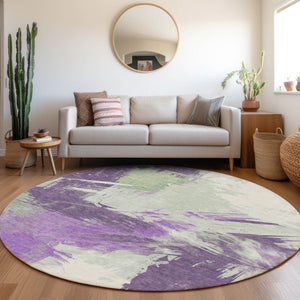 Homeroots 3' Washable Indoor Outdoor Area Rug In Abstract Design - Durable, Stain Resistant, And Stylish! Purple Polyester 618486