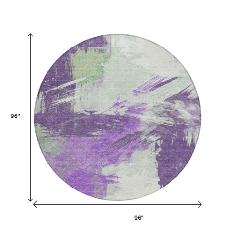 Homeroots 3' Washable Indoor Outdoor Area Rug In Abstract Design - Durable, Stain Resistant, And Stylish! Purple Polyester 618486