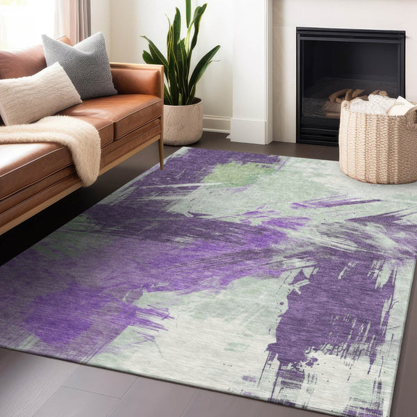 Homeroots 3' Washable Indoor Outdoor Area Rug In Abstract Design - Durable, Stain Resistant, And Stylish! Purple Polyester 618487