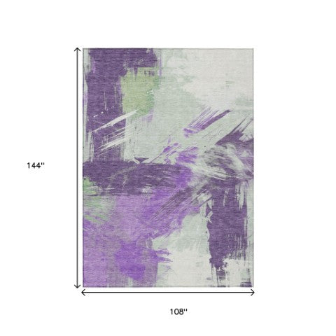 Homeroots 3' Washable Indoor Outdoor Area Rug In Abstract Design - Durable, Stain Resistant, And Stylish! Purple Polyester 618488