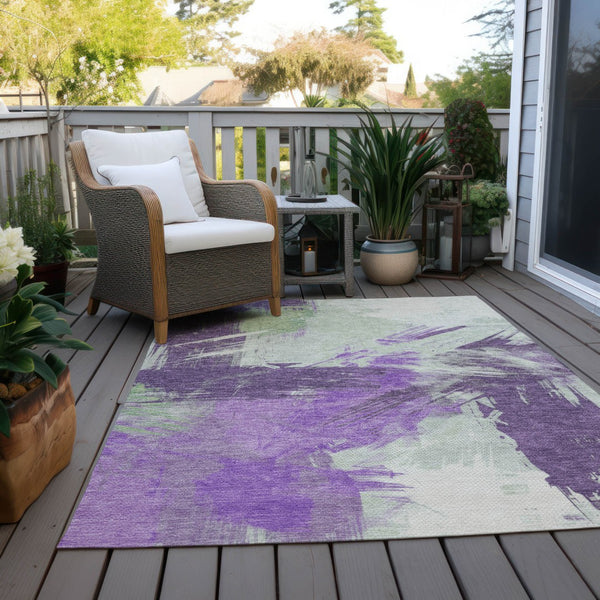 Homeroots 3' Washable Indoor Outdoor Area Rug In Abstract Design - Durable, Stain Resistant, And Stylish! Purple Polyester 618488