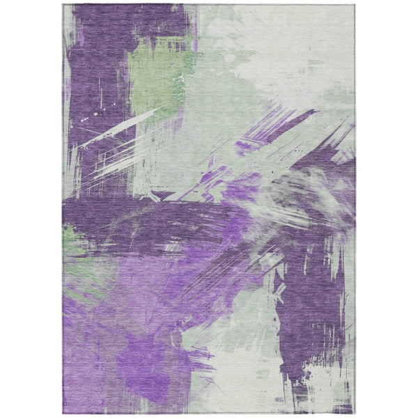 HomeRoots 5' Washable Abstract Area Rug in Bold Purple, Mint Green & Ivory for Indoor or Outdoor Spaces 9' X 12' 618488