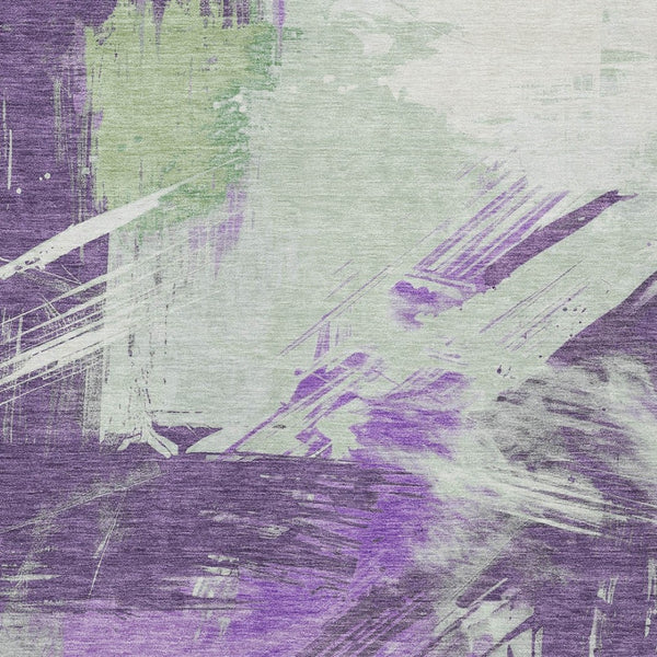 Homeroots 3' Washable Indoor Outdoor Area Rug In Abstract Design - Durable, Stain Resistant, And Stylish! Purple Polyester 618489