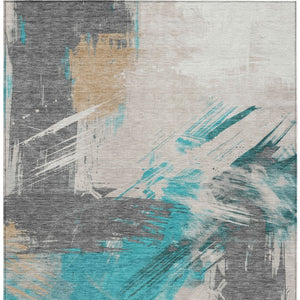 Homeroots 3' Washable Indoor Outdoor Area Rug In Abstract Design - Durable, Stain Resistant, And Stylish! Teal Polyester 618490