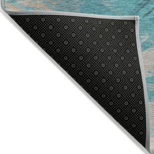 Homeroots 3' Washable Indoor Outdoor Area Rug In Abstract Design - Durable, Stain Resistant, And Stylish! Teal Polyester 618491