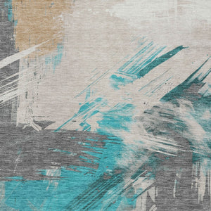 Homeroots 3' Washable Indoor Outdoor Area Rug In Abstract Design - Durable, Stain Resistant, And Stylish! Teal Polyester 618491